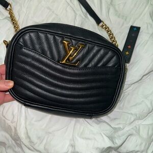 Louis Vuitton Black Quilted Crossbody Bag with Gold Accents